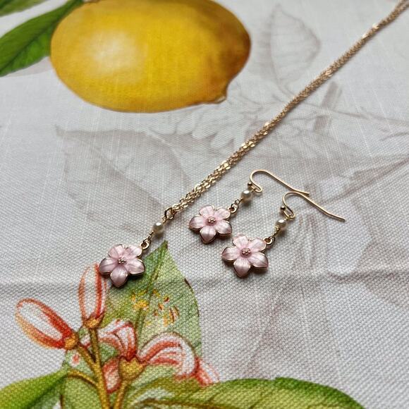 Kawaii Cherry Blossom Jewelry Set, Japanese Set, Cherry Blossom Jewelry Gift Set - Picture 9 of 10